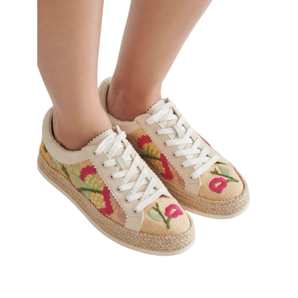 Dolce Vita Azalia Sand Floral Sneakers Women’s 10 Embroidered Raffia Statement